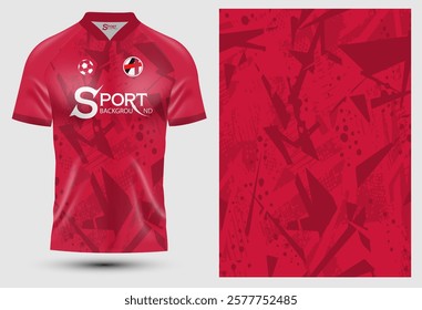 The football shirt features a bright red color with a modern and exciting graphic design, featuring the “Sport Background” brand name and logo on the front.