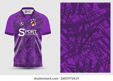 The football shirt features a dark and light purple tone and features an intricate and interesting pattern that uses lines and patterns to create movement in the design.
