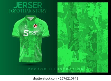 The football shirt features a striking green design with a creative mix of patterns. The shirt features a green collar and a prominent "S Sport" logo.