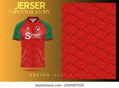 Football shirt The shirt has bright red as the main color with green sleeves, making it stand out and unique. The pattern of the shirt is a grid or diagonal line, making it look dimensional.