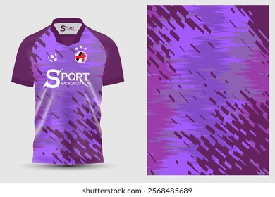 Football Shirt The shirt has a dark and light purple tone, this purple can represent style and boldness. It has a diagonal pattern and different lines, adding movement and energy to the shirt.