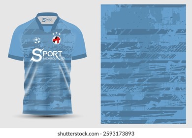 The football shirt has a simple yet modern design. The main color is blue, with different shades to play with to create a bright and dimensional feeling.