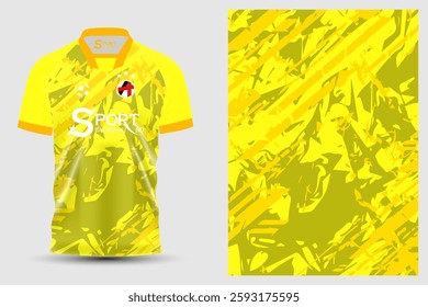 The football shirt has a striking and bright design, using yellow as the main color, which gives a sense of enthusiasm and liveliness.