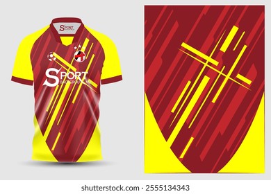 The football shirt has a striking design using different colors, with red and yellow being the main colors, which makes the shirt look bright and interesting.