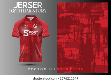 The football shirt has a striking design, using bright red as the main color. The design is simple yet modern. The pattern of the shirt is a complex graphic pattern, which adds dimension to the shirt.