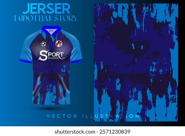 The football shirt is mainly dark blue with light blue on the sleeves and collar, creating a clear contrast. The base of the shirt has a pattern that looks like dripping or spraying paint.