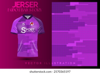 Football shirt The shirt is mainly purple. The shirt has a modern design using a straight-cut collar that adds beauty. There are dots and overlapping lines that give the shirt dimension.