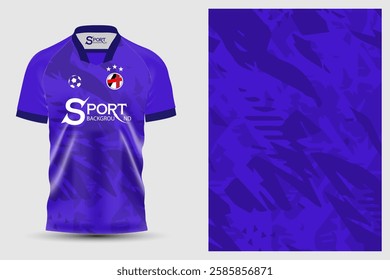 The football shirt is mainly purple, with an intricate graphic design. The texture of the shirt gives a three-dimensional and interesting feel. The collar is a dark-colored collar that is the highligh