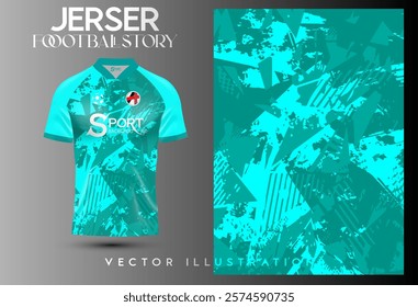 The football shirt in the picture is a beautiful and modern design in blue or mint green tones, making it look bright and unique.