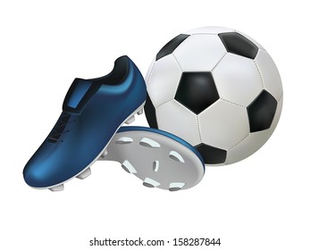 Football shoes and a football isolated on white background 