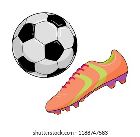 football shoes, soccer boots and ball