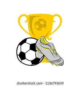 Football shoes vector with trophy and ball