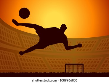 football shoot action on sunset background,silhouette style