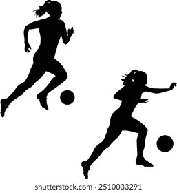 Women’s Football silhouette - female soccer players silhouette	
