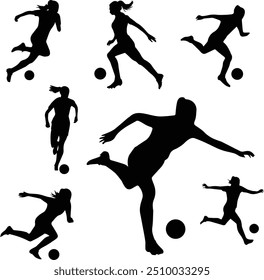 Women’s Football silhouette - female soccer players silhouette	
