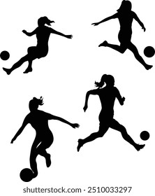 Women’s Football silhouette - female soccer players silhouette	
