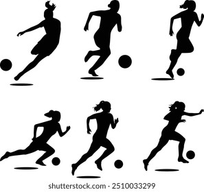 Women’s Football silhouette - female soccer players silhouette	
