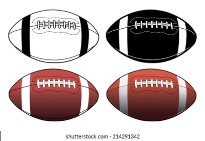 Football Simple to Complex is an illustration of four footballs ranging from a simple black and white graphic to a complex color illustration.