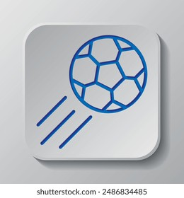 Vector de iconos simples de fútbol. Diseño plano. Diseño de corte de papel. Símbolo azul cortado con sombra. Insignia gris Botón, fondo gris.ai