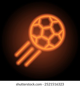 Vector de ícono simple de fútbol. Diseño plano. Neón naranja sobre fondo negro.ai