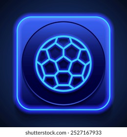 Vector de ícono simple de fútbol. Diseño plano. Estilo de neón azul en el Botón. Con shadow.ai