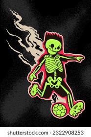 Football skeleton on fire. Cool Skeleton running with soccer ball.