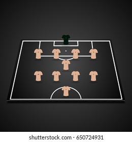 Football (soccer) 3D starting line-up on one half of field (4-1-4-1)