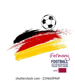 Fußball oder Fußball abstrakter Hintergrund, Fußball auf Deutschland Flaggenhintergrund aus Farbpinseln. Vektorgrafik, geeignet für Ihr Projekt: Website, Poster, Display, Banner, Brosur, Vorlagen