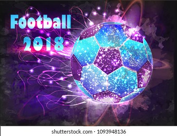 Football or Soccer abstract illuminated ball. Vector sport illustration of flying abstract Soccer Ball made of glowing particles. Abstract 3D neon Soccer ball sign with glowing wave