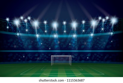 Football Soccer arena field with stadium bright spotlights. Vector illustration