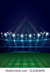 Football Soccer arena field with stadium bright lights. Vector illustration