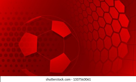 Football or soccer background with big ball in red colors