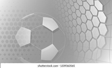 Football or soccer background with big ball in gray colors