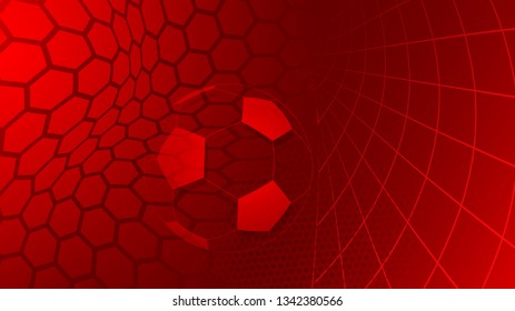 Football or soccer background with big ball in red colors