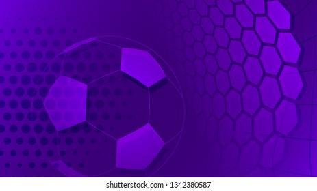 Football or soccer background with big ball in purple colors