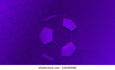 Football or soccer background with big ball in purple colors