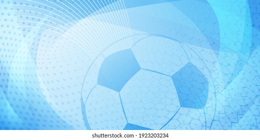 Football or soccer background with big ball in light blue colors