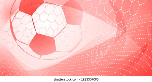 Football or soccer background with big ball in red colors