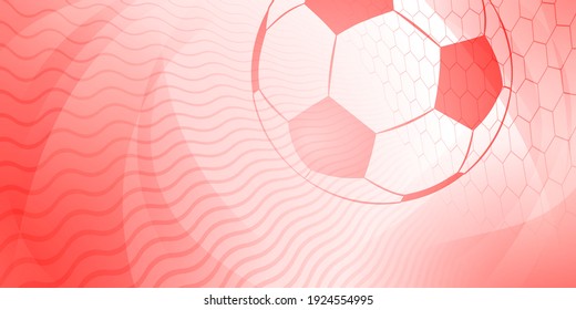 Football or soccer background with big ball in red colors