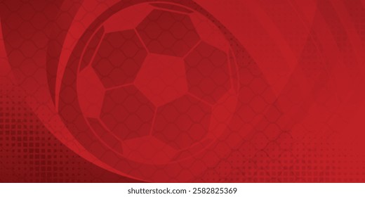 Football or soccer background with big ball in red colors