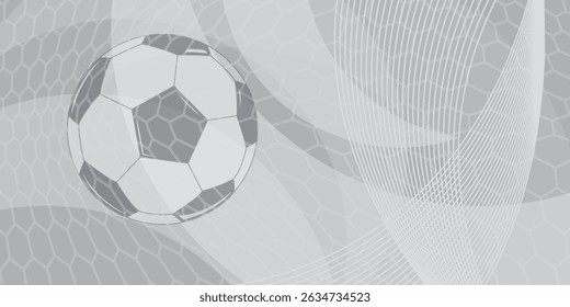 Football or soccer background with big ball in gray colors