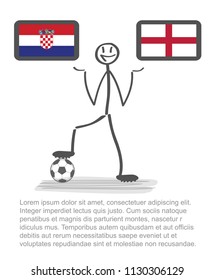 Football - soccer background happy man keep flag, vector stackman croatia vs england semi final 1/2 .