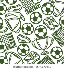 Football and soccer background, pattern set. Collection icons football. Vector