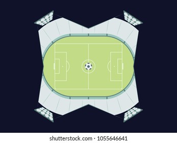 Football / Soccer Background With Stadium Lighting. Illuminated Field. Sport Vector Illustration.