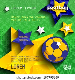 football soccer background with stars, grass and ball, in the colors of the national flag of Brazil. cover vector eps10