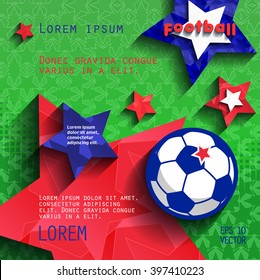 football soccer background with stars, grass and ball, in the colors of the national flag of France. cover vector eps10