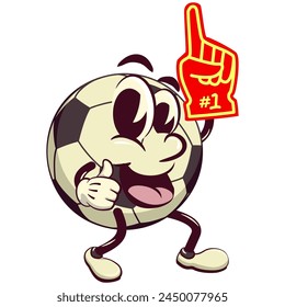 football soccer ball cartoon vector isolated clip art illustration mascot raising a foam finger,, vector work of hand drawn