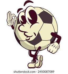football soccer ball cartoon vector isolated clip art illustration mascot giving an okay sign, vector work of hand drawn