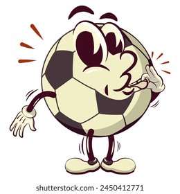 football soccer ball cartoon vector isolated clip art illustration mascot blowing a whistle, vector work of hand drawn