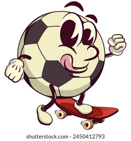 football soccer ball cartoon vector isolated clip art illustration mascot playing skateboarding, vector work of hand drawn